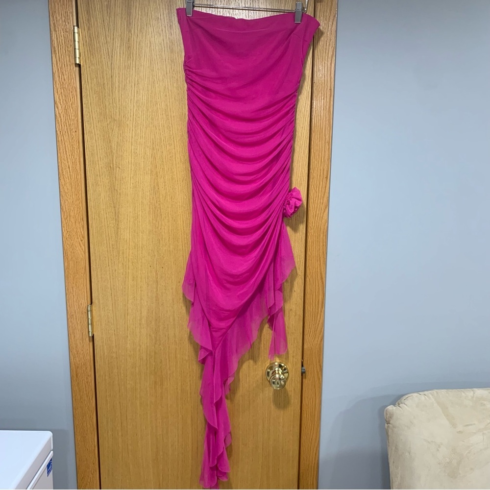Forever 21 Pink Asymmetrical Ruffle Dress - Size Large